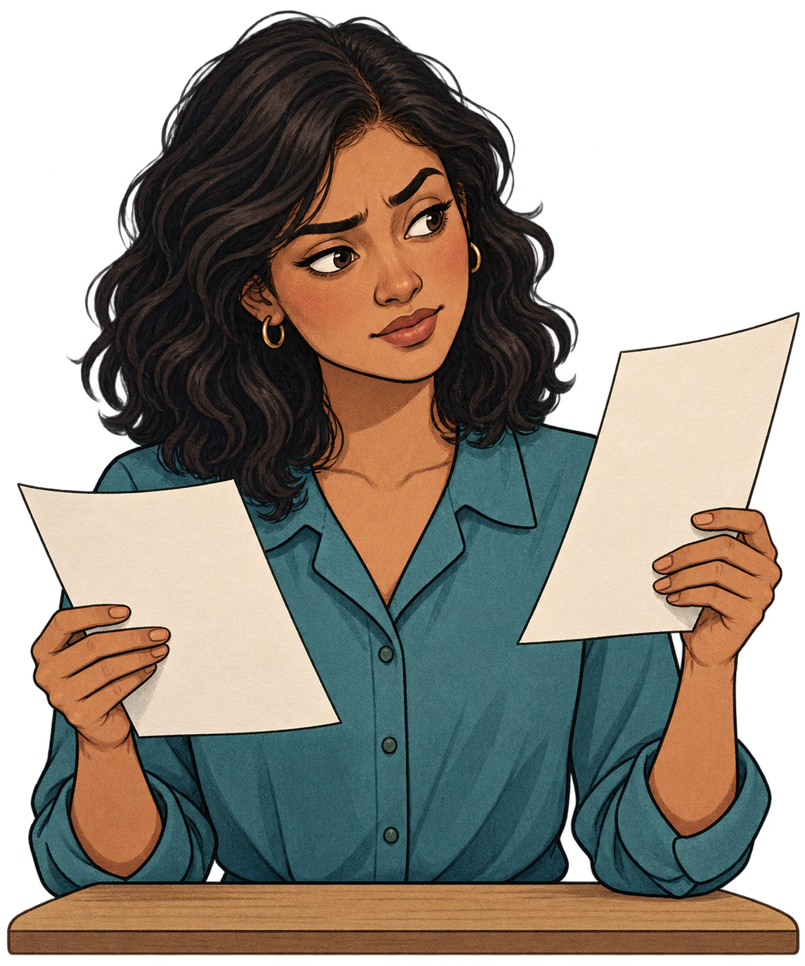 Illustrated Maya, a fictional researcher comparing copies of the data.